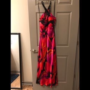 Asymmetrical halter long satin dress